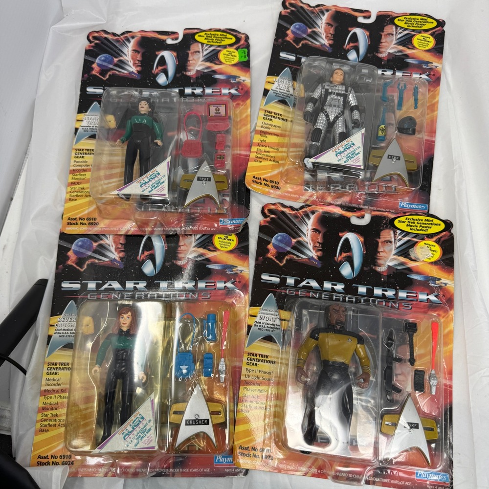 Star Trek Generations Playmates Figure Lot Kirk Worf Troi Crusher 1994 NEW